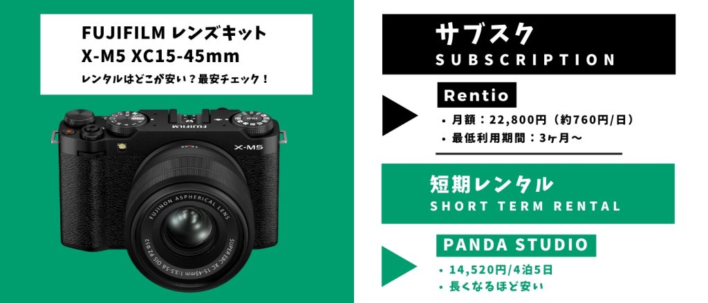 X-M5レンズキット レンタル 最安