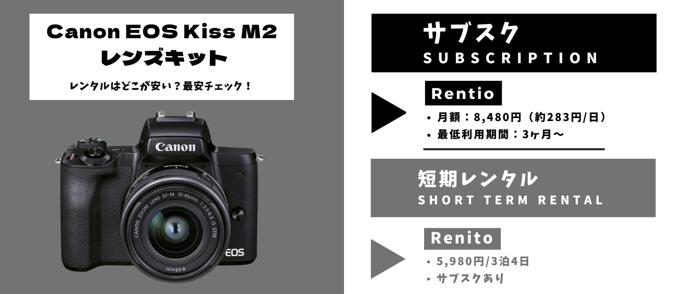 Canon EOS Kiss M2 レンズキットのレンタル価格比較｜1日でも月額でも 