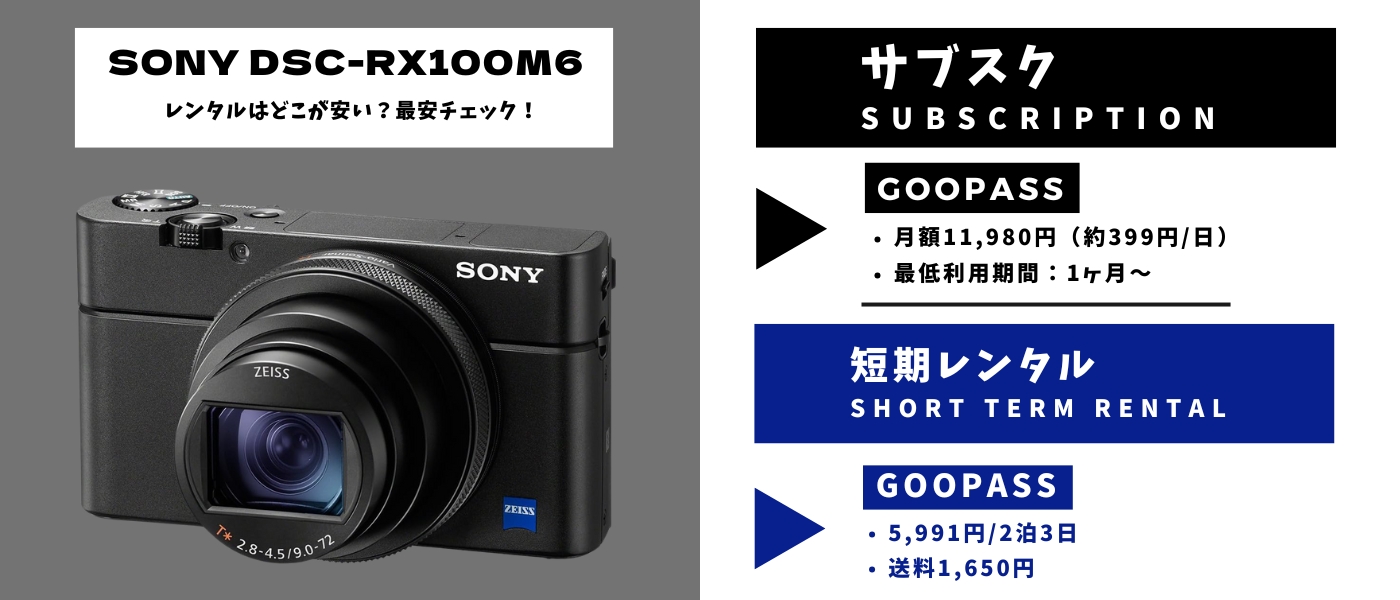 SONY DSC-RX100M6のレンタル料金を比較｜短期も長期も安いのはここ 