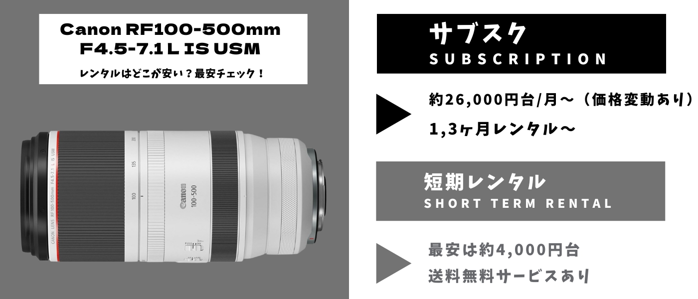 Canon RF100-500mm F4.5-7.1 L IS USMレンタル 最安