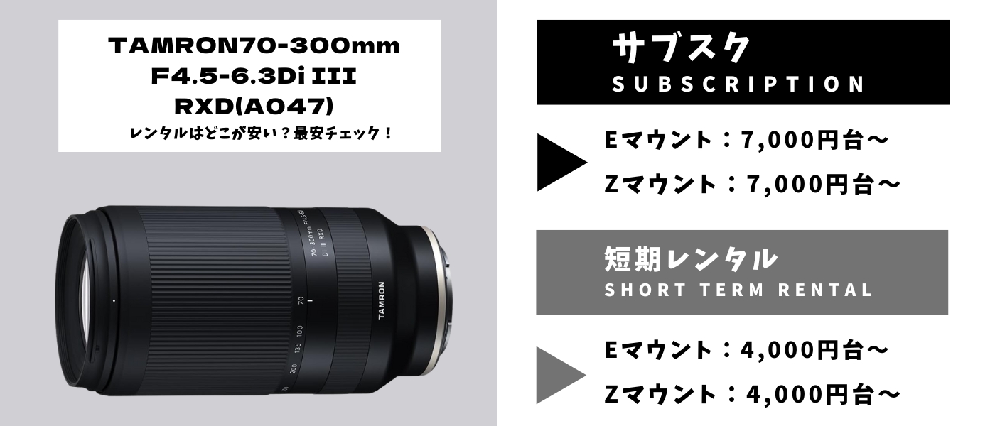 TAMRON70-300mm F4.5-6.3Di III RXD レンタル 最安