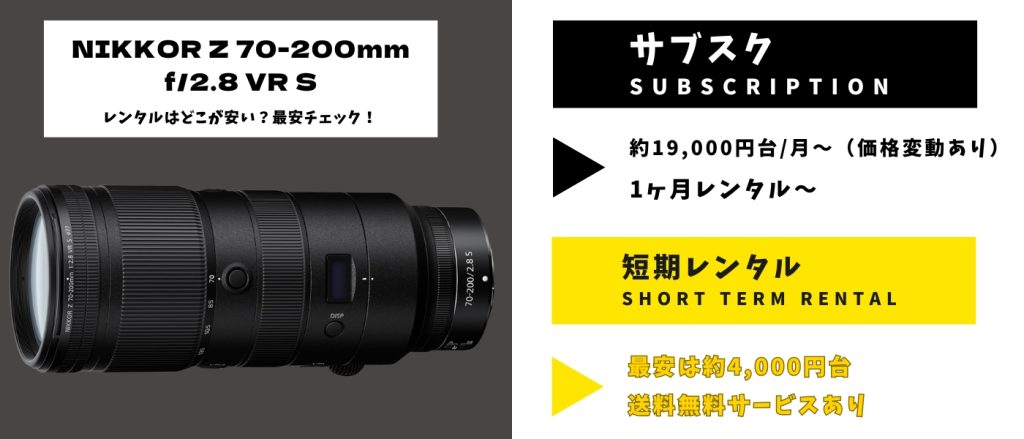 NIKKOR Z 70-200mm f:2.8 VR S レンタル 最安