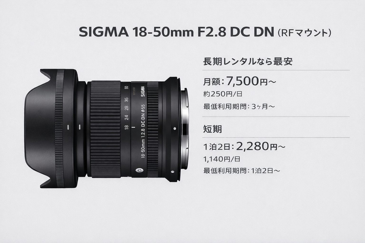 SIGMA 18-50mm F2.8 DC DN（RFマウント） 最安レンタル