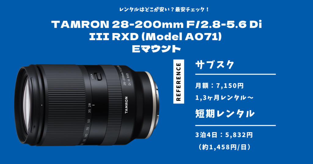 TAMRON 28-200mm F/2.8-5.6 Di III RXD (Model A071)（フルサイズ） 最安レンタル
